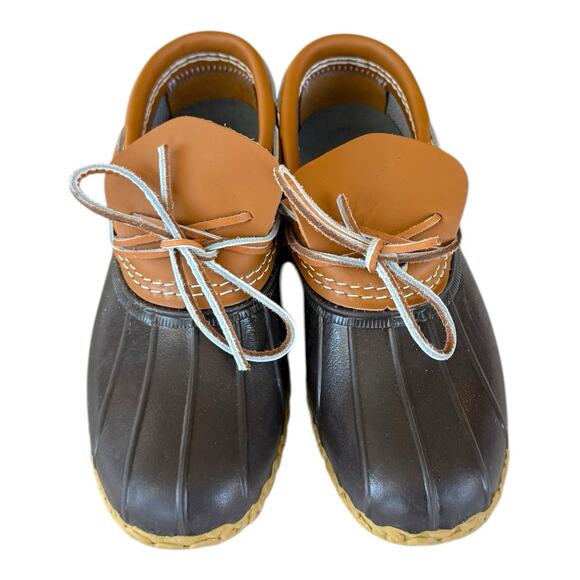 L.L. Bean Low Bean Duck Boots Boat Shoes Tan/Navy, Women's 9 Narrow (2A) - Picture 1 of 12